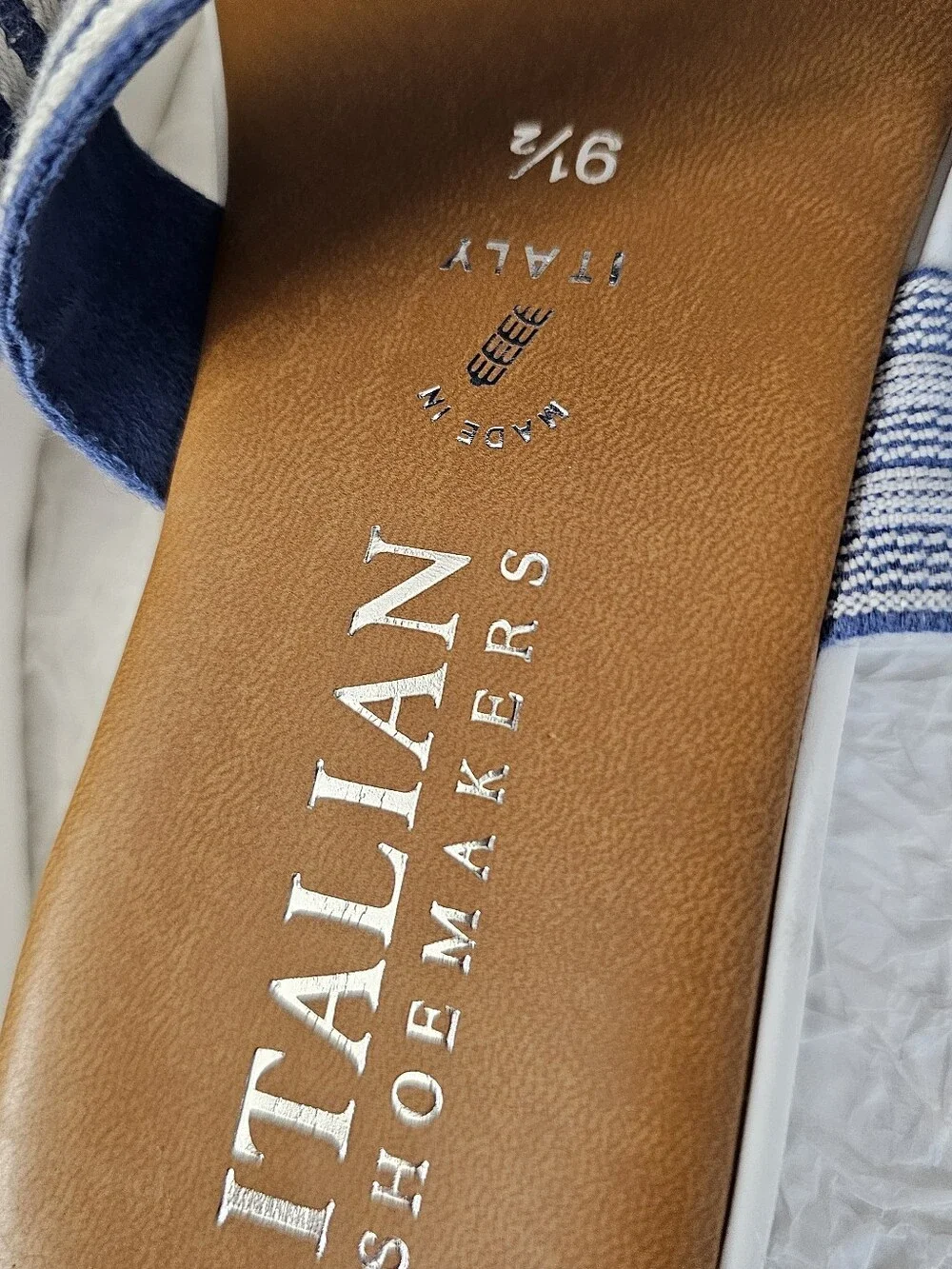 Italian Shoemakers Jaiya nautical blue white wedge sandals slides womens 9.5 NEW